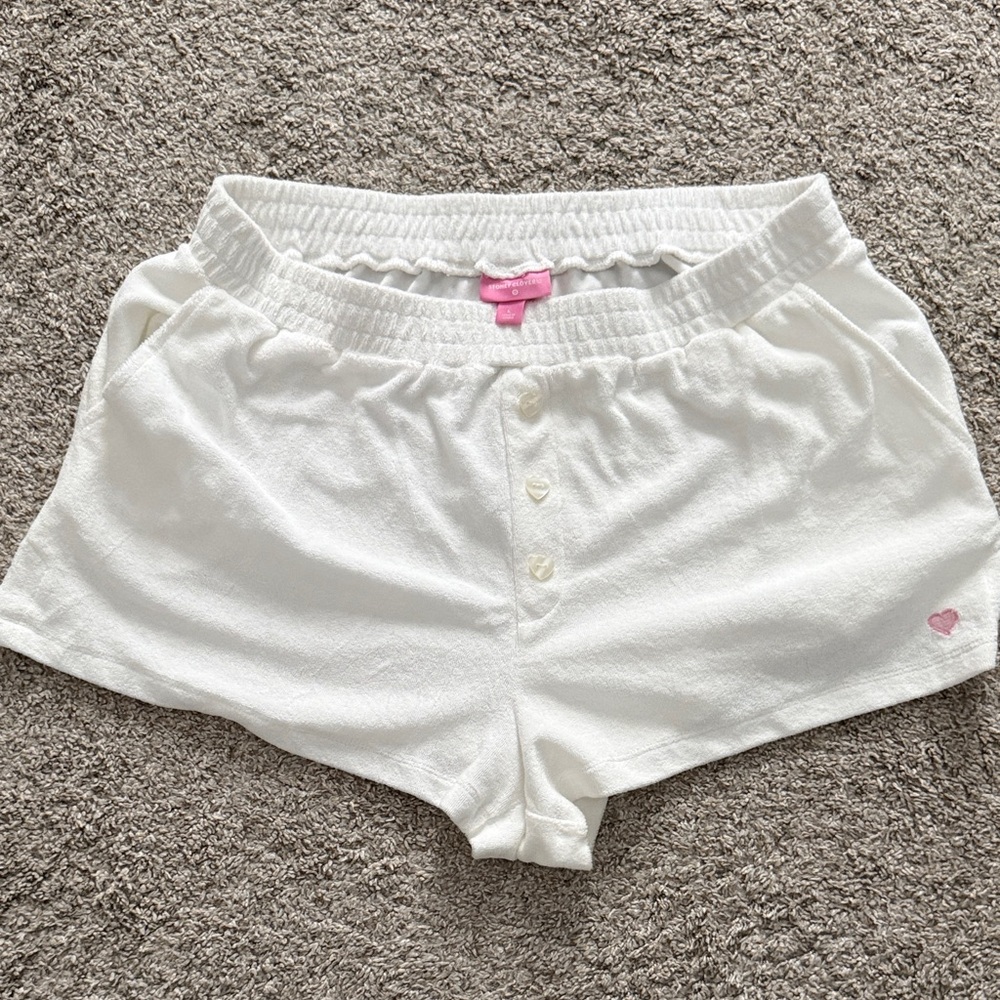 Stoney Clover by Target White Terry Lounge Shorts with Pink Heart Detail